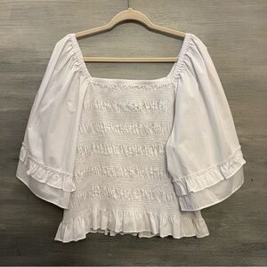 Cato White Square Neck Shirred Top Ruffled Wide Half Sleeve Blouse 22/24 LN